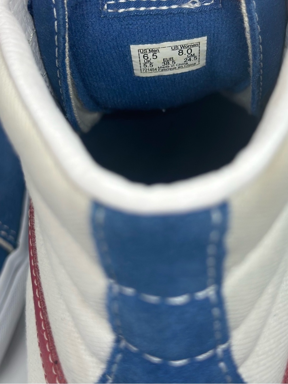 Vans High-Top Sneakers in Blue with Red Side Stripe - Picture 4 of 5